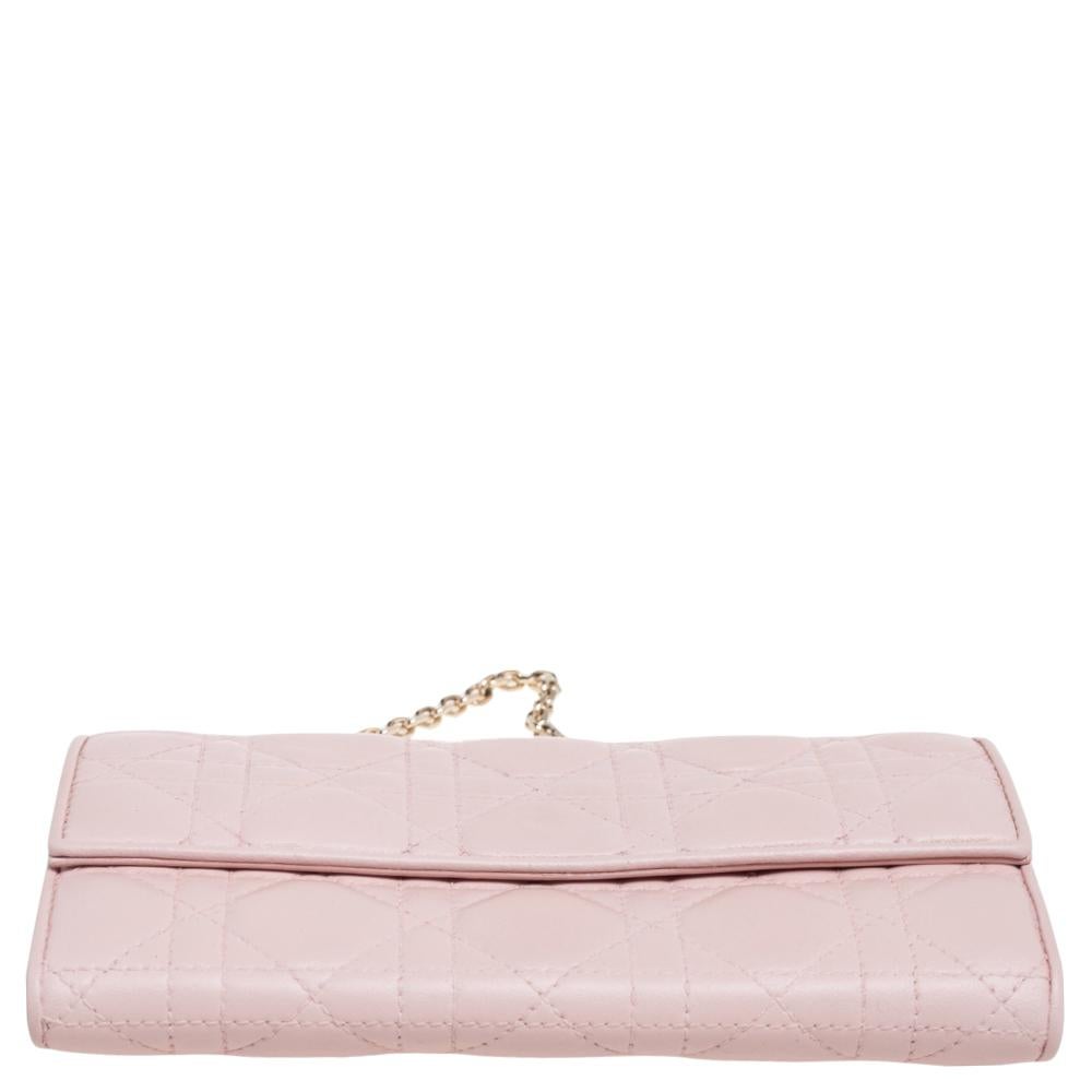 Dior Blush Pink Cannage Leather Lady Dior Wallet On Chain 1