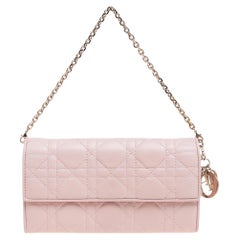 Dior Blush Pink Cannage Leather Lady Dior Wallet On Chain