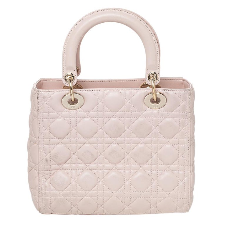 Dior Blush Pink Cannage Leather Medium Lady Dior Tote at 1stDibs