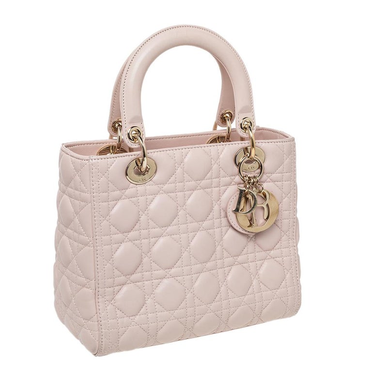 Dior Blush Pink Cannage Leather Medium Lady Dior Tote at 1stDibs
