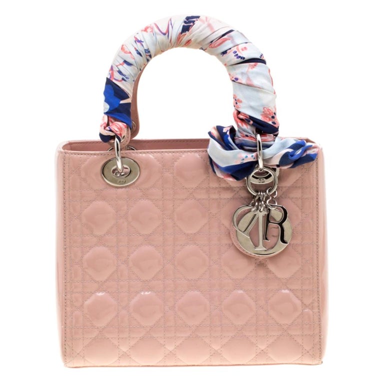 Dior Blush Pink Cannage Patent Leather Medium Lady Dior Top Handle Bag