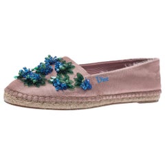 Dior Blush Pink Embellished Fabric Espadrilles Size 37