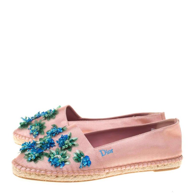 Dior Blush Pink Embellished Fabric Espadrilles Size 38 For Sale at 1stDibs