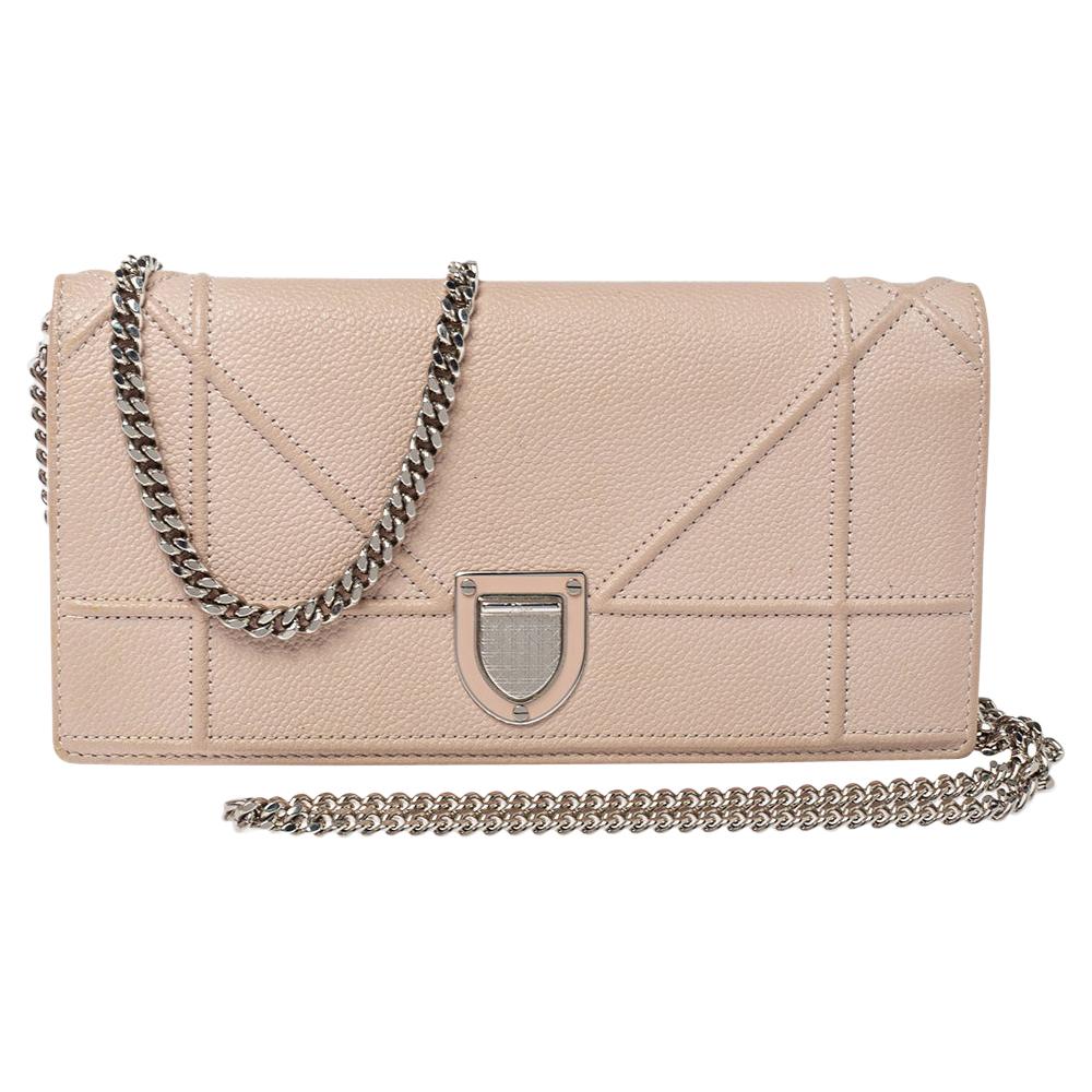 Dior Blush Pink Leather Diorama Wallet On Chain