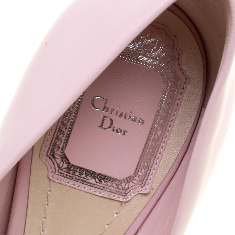 Beige Dior Blush Pink Leather Floral Print Pumps Size 37