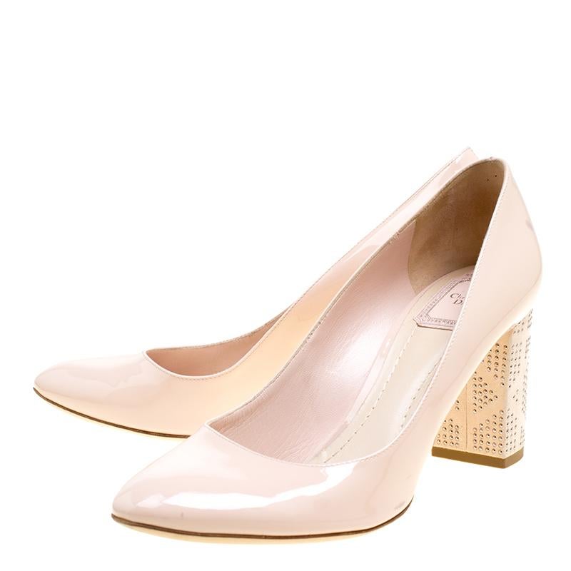 Dior Blush Pink Patent Leather and Suede Block Heel Pumps Size 39.5 2