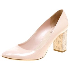 Dior Blush Pink Patent Leather and Suede Block Heel Pumps Size 39.5