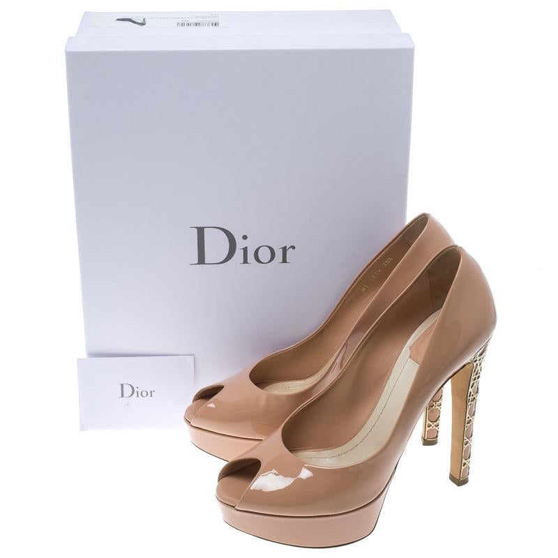 Dior Blush Pink Patent Leather Peep Toe Cannage Heel Platform Pumps Size 38.5 3