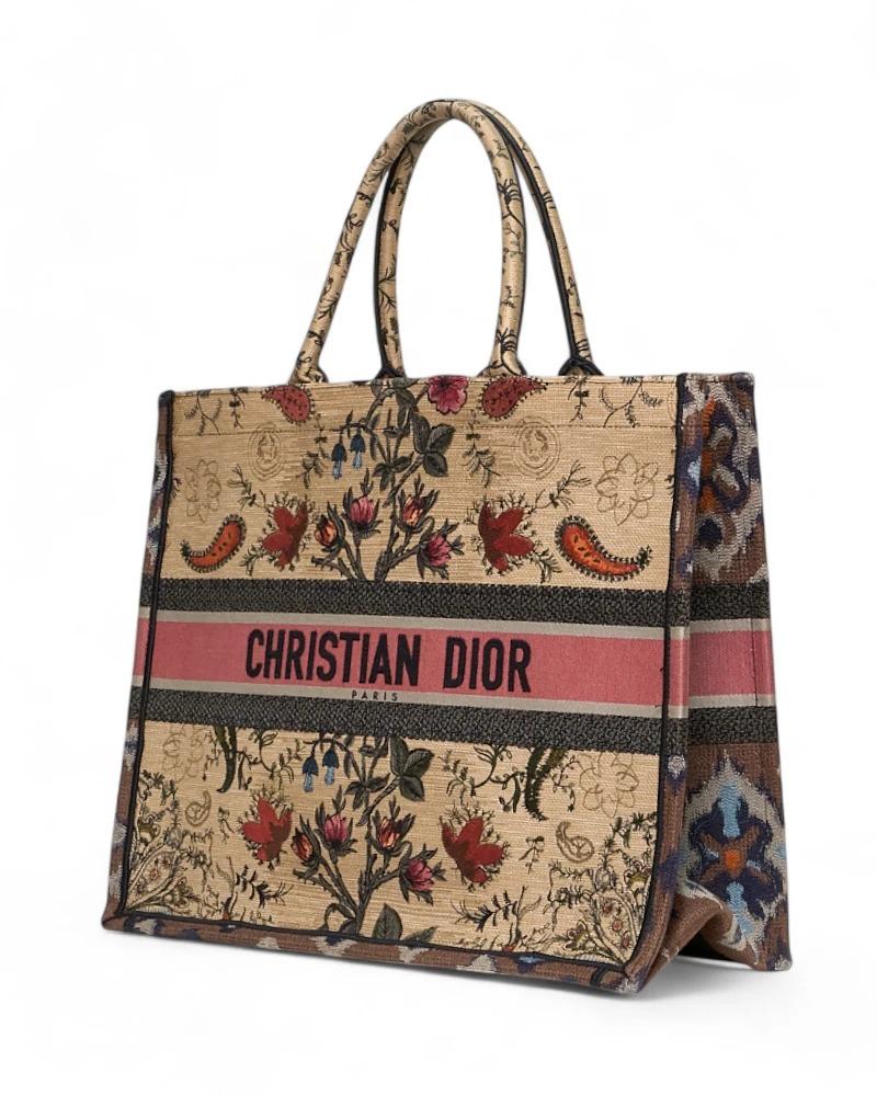 Brown Dior Book Tote Large Flowers Multicolor en vente