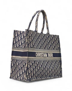 Dior Book Tote Groß Jacquard Schrägstrich Blau