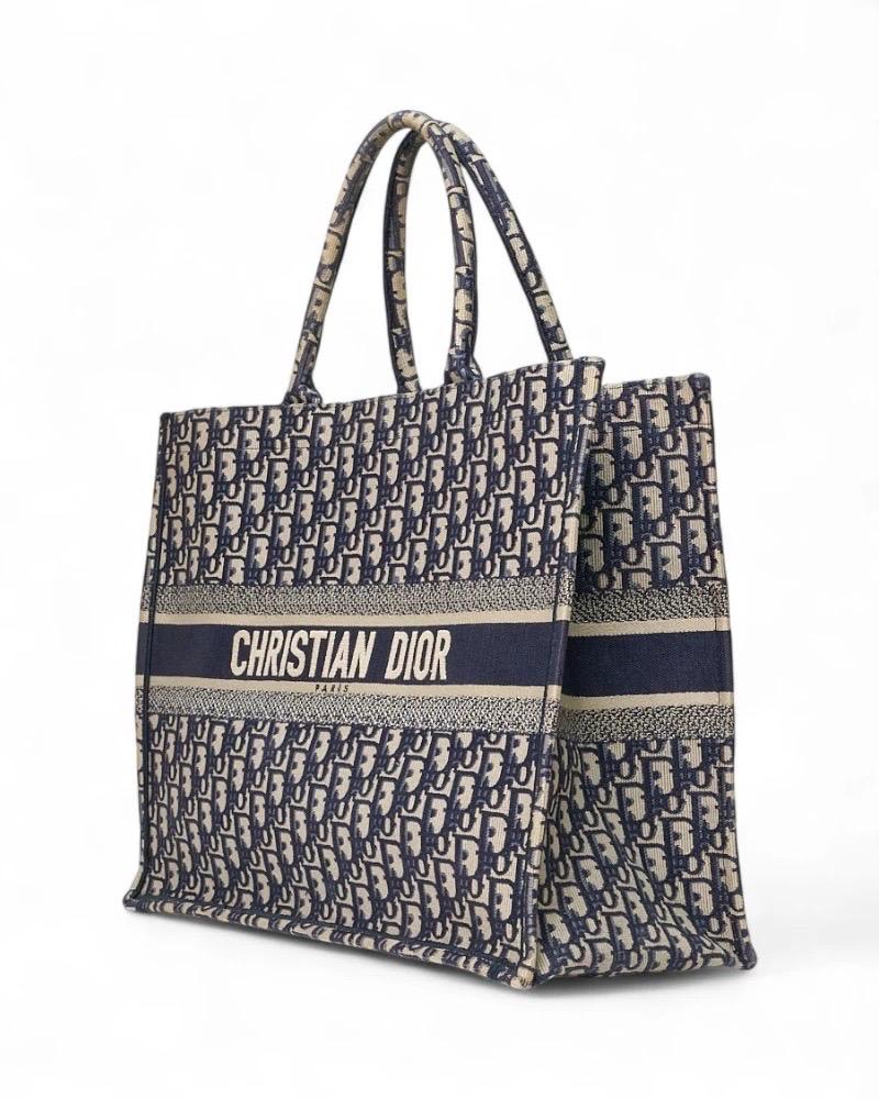 Dior Book Tote Large Jacquard Oblique Blu Bon état - En vente à Torre Del Greco, IT