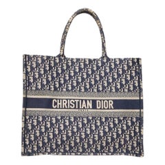 Dior Book Tote Large Jacquard Oblique Blu