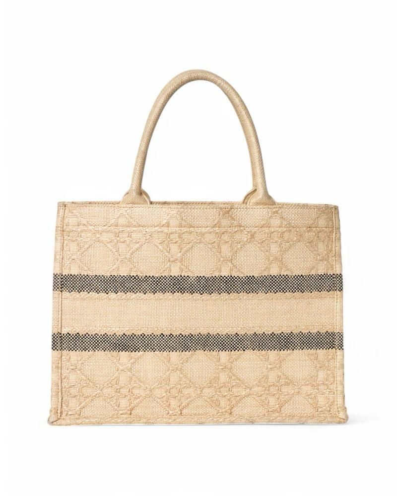 Dior Book Tote Medium Raffia Cannage Beige Damen