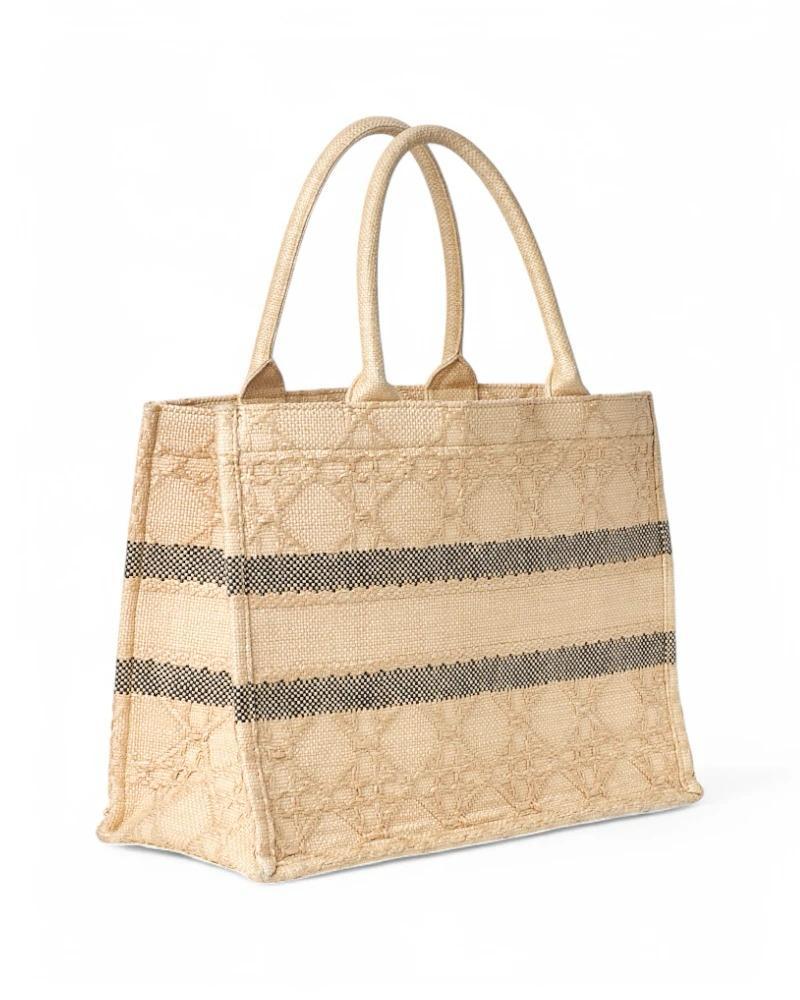 Dior Book Tote Medium Raffia Cannage Beige 1