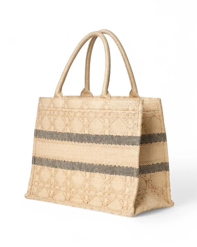 Dior Book Tote Medium Raffia Cannage Beige 2
