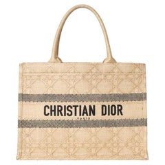Dior Book Tote Medium Raffia Cannage Beige