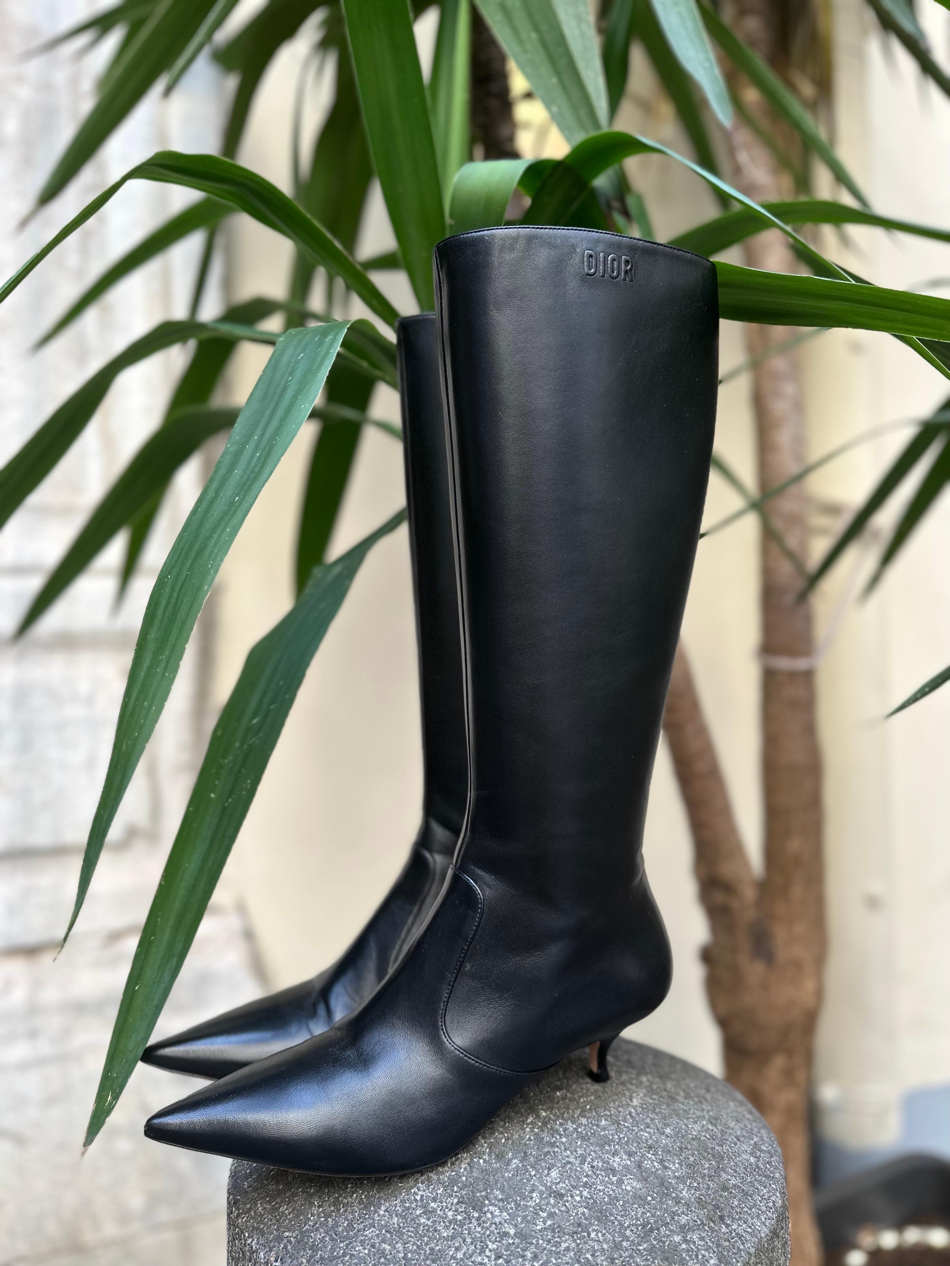 Dior Boots Black Leather Low Heels 10