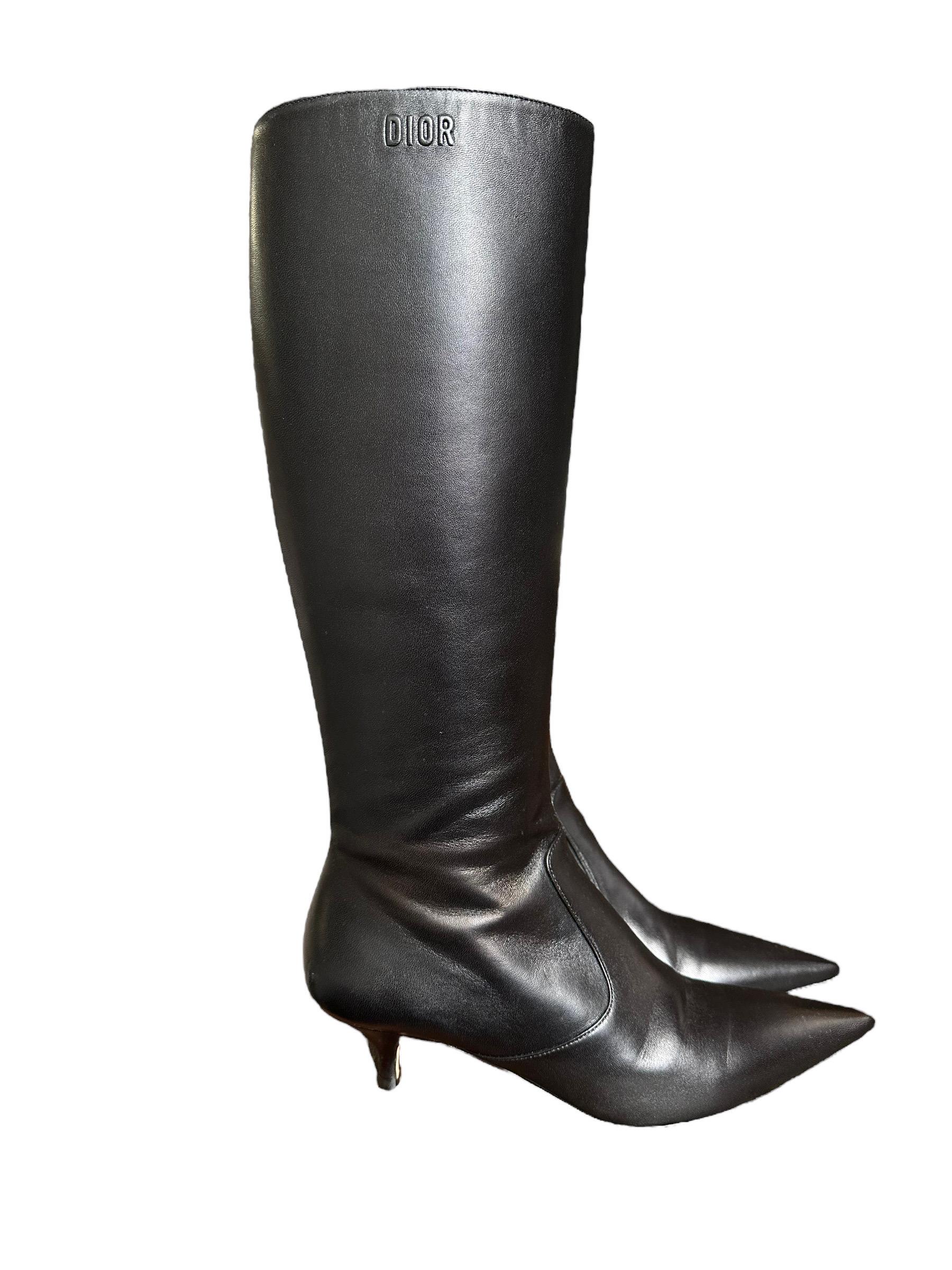 Women's Dior Boots Black Leather Low Heels