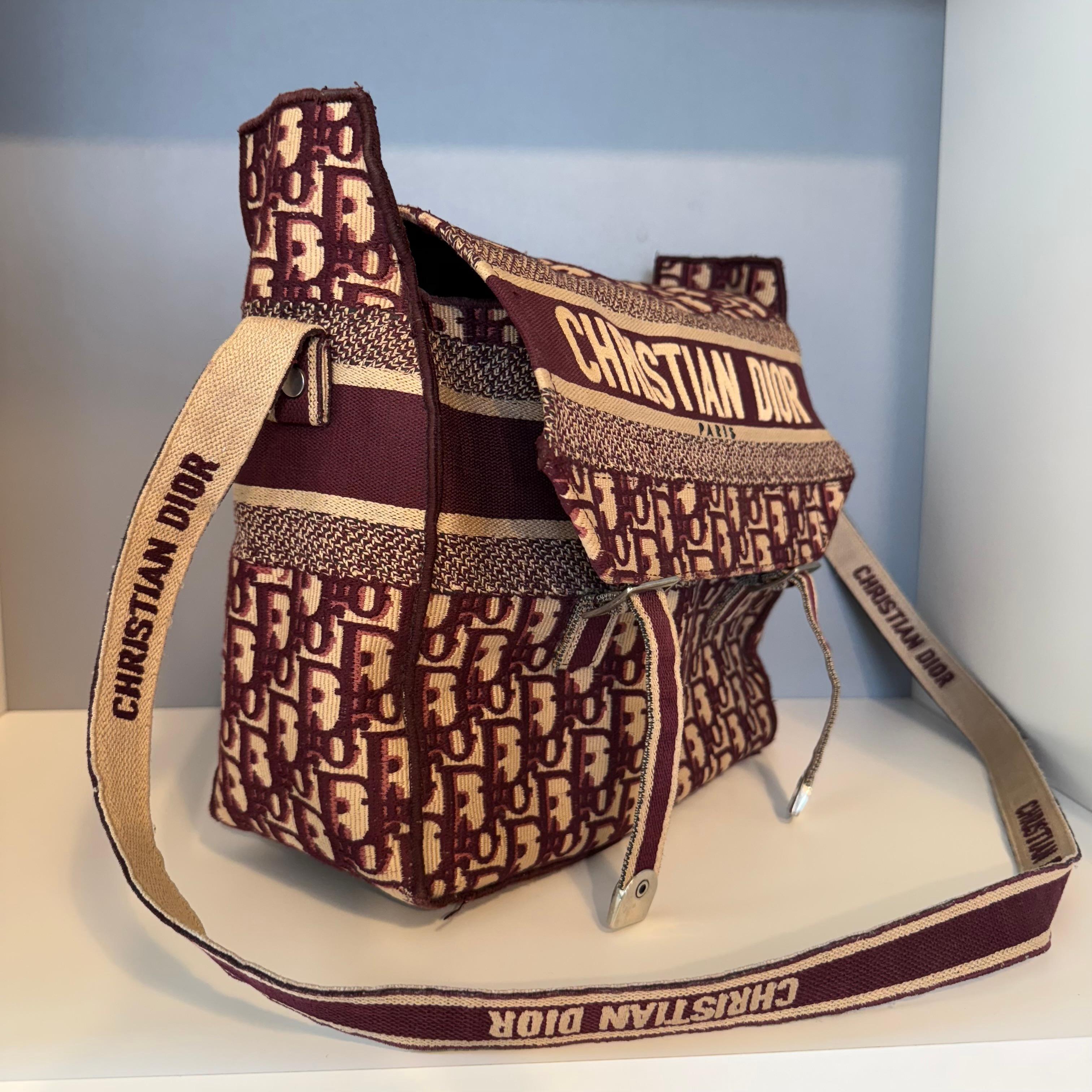 Marrone Dior Diorcamp Bordeau Borsa a tracolla in lino in vendita