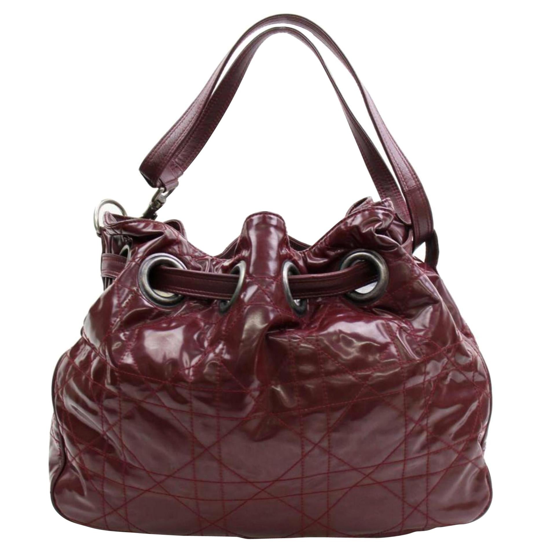Dior Bordeaux Quilted Bucket Hobo 870154 Red Leather Shoulder Bag For ...