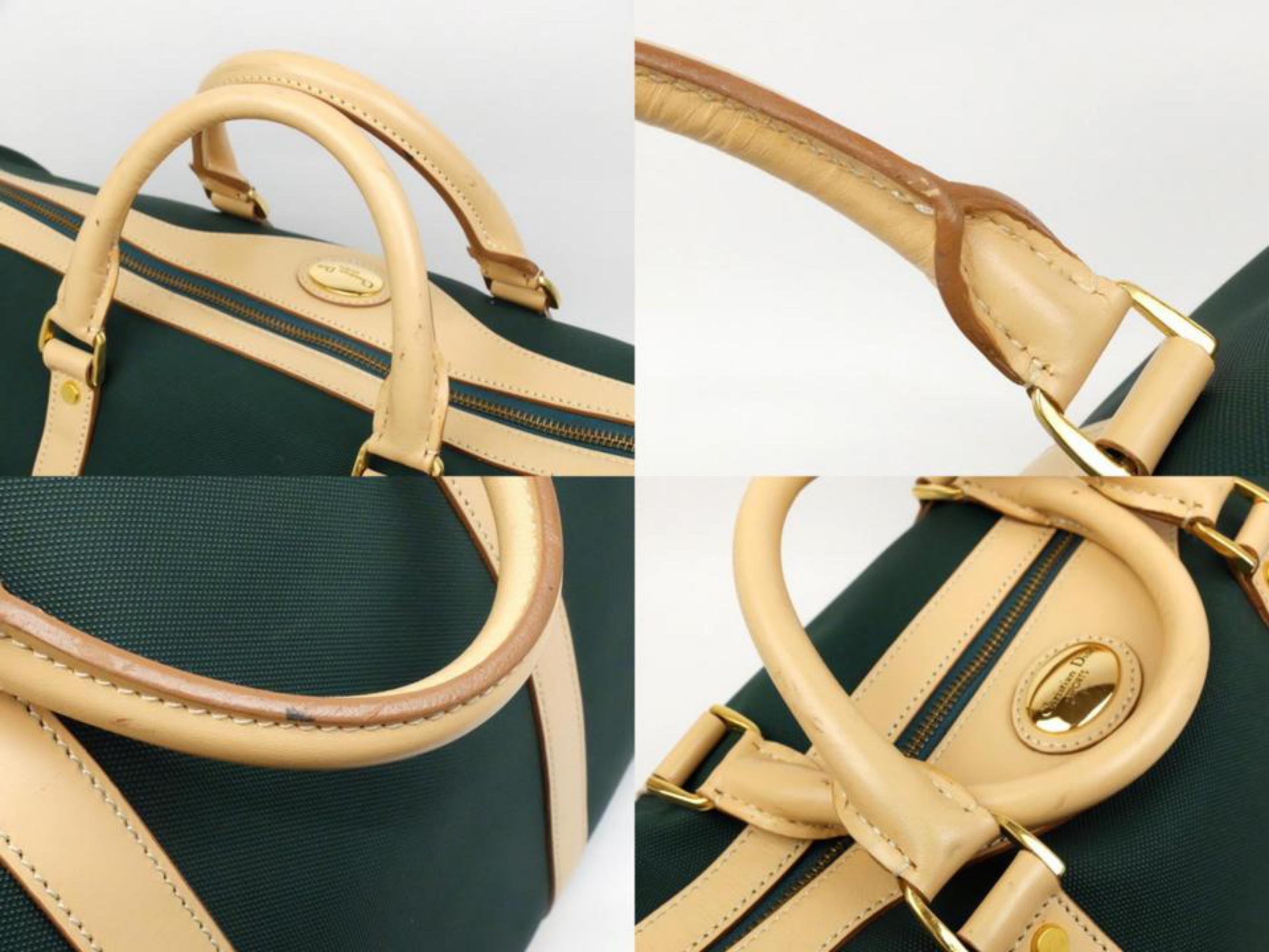 Dior Boston Duffle with Strap 232899 Green Coated Canvas Weekend/Travel Bag For Sale 6