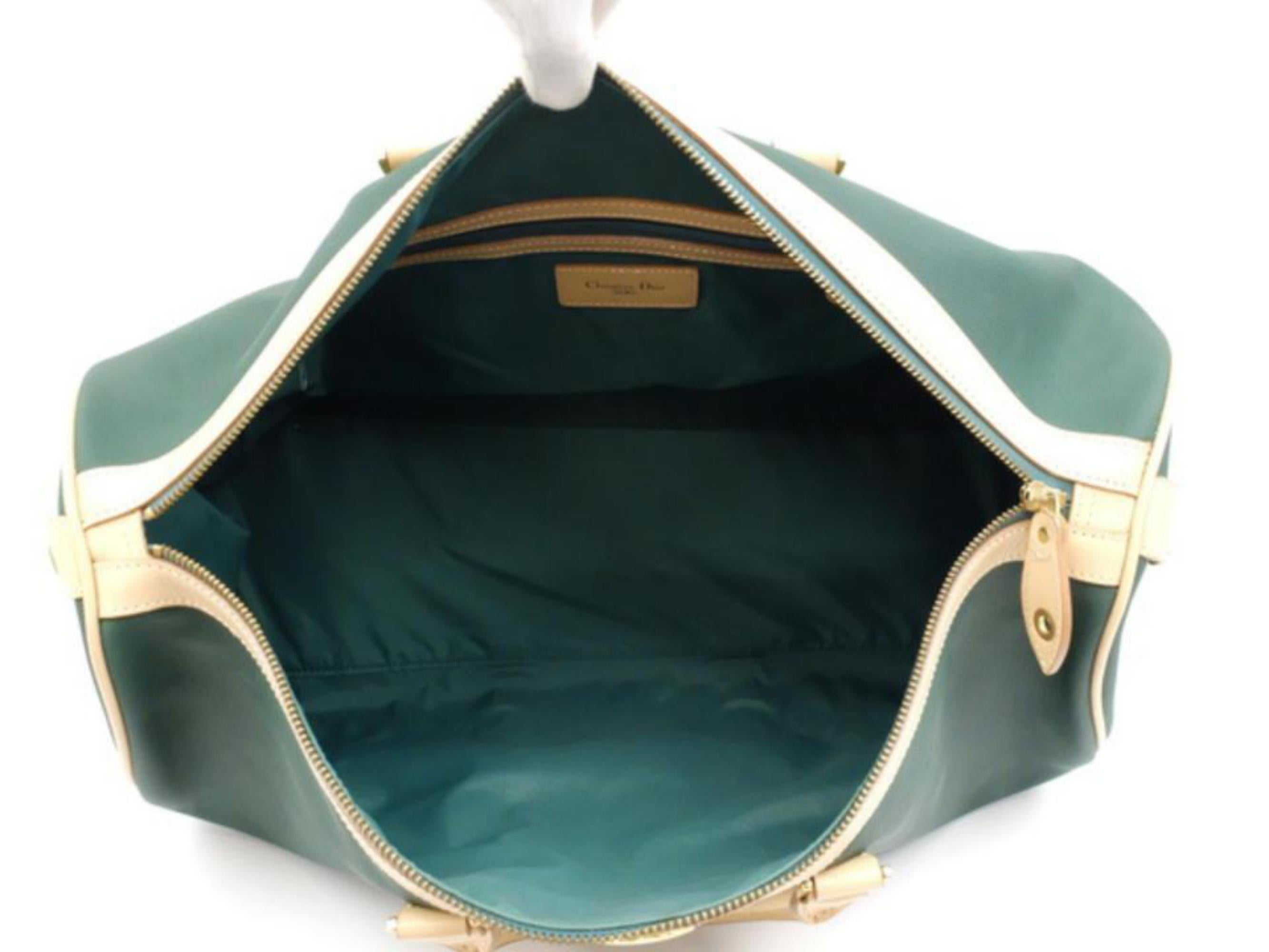 Black Dior Boston Duffle with Strap 232899 Green Coated Canvas Weekend/Travel Bag For Sale