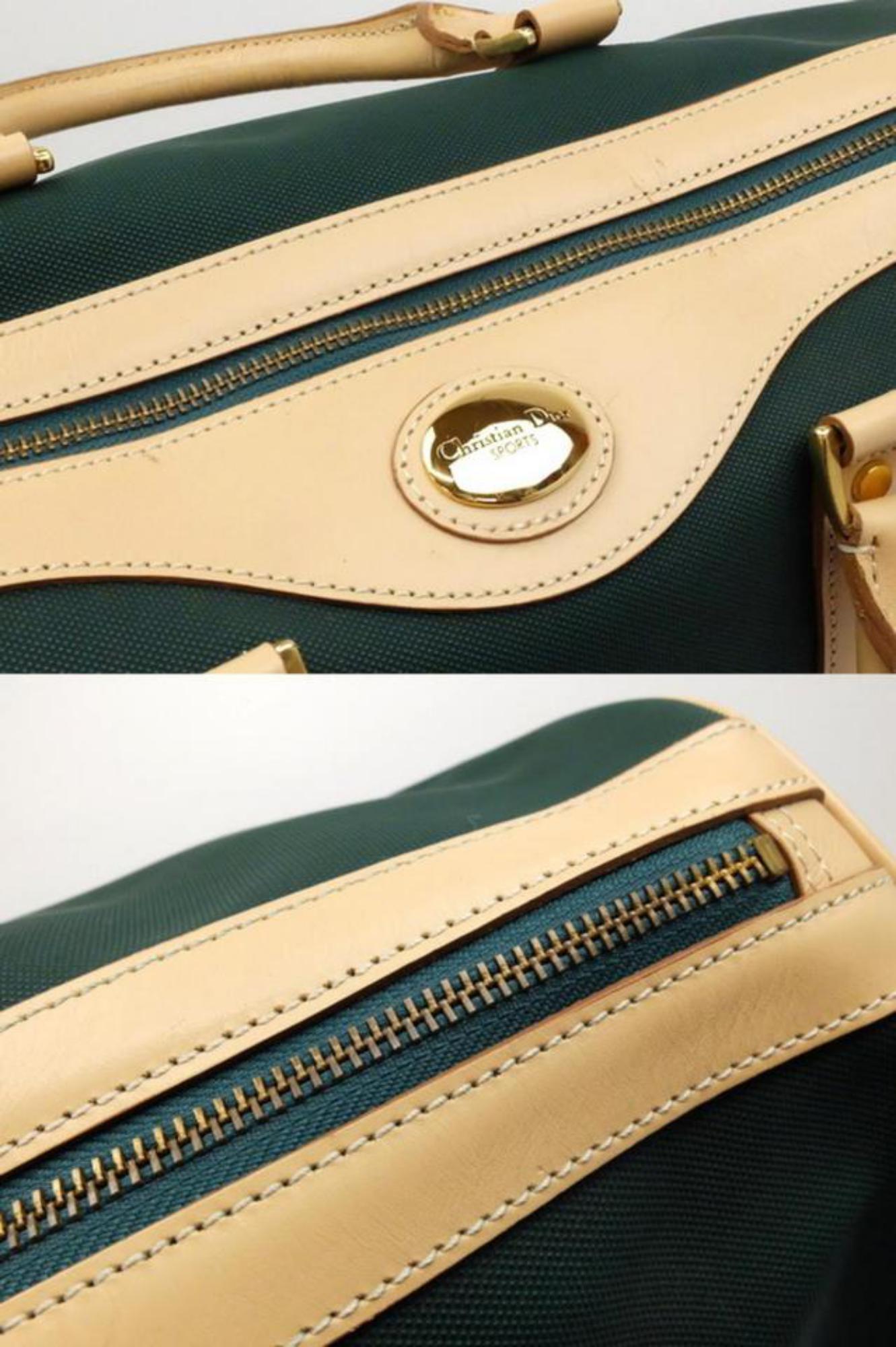 Women's Dior Boston Duffle with Strap 232899 Green Coated Canvas Weekend/Travel Bag For Sale