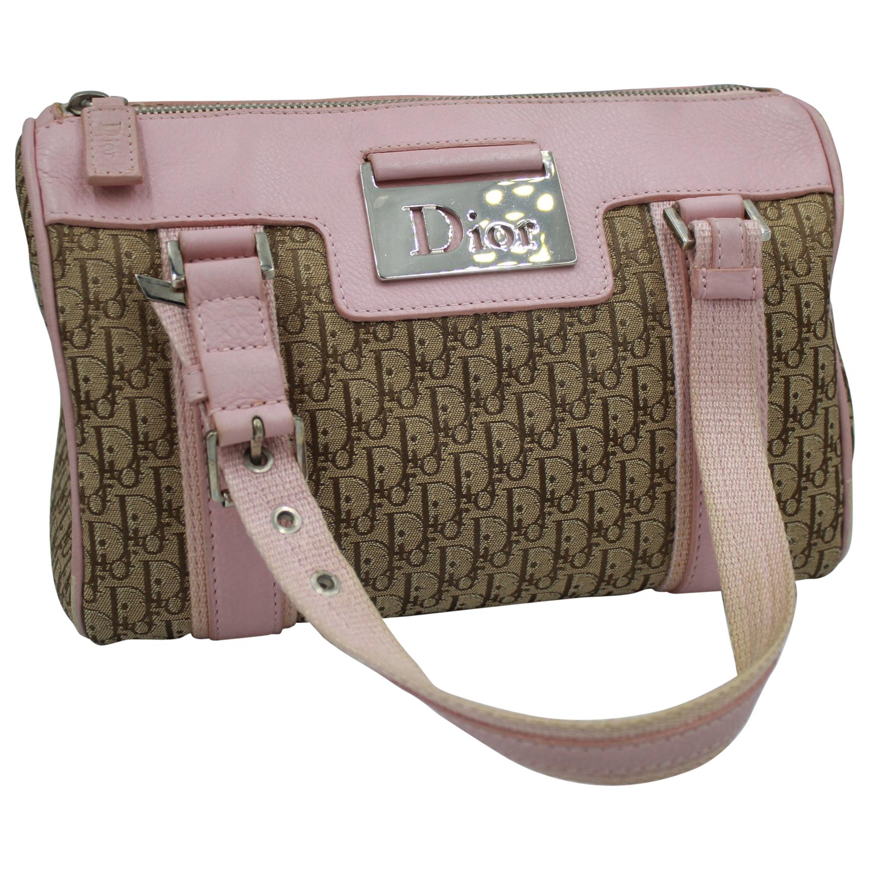 Dior boston handbag in monogram canvas and pink finishes For Sale