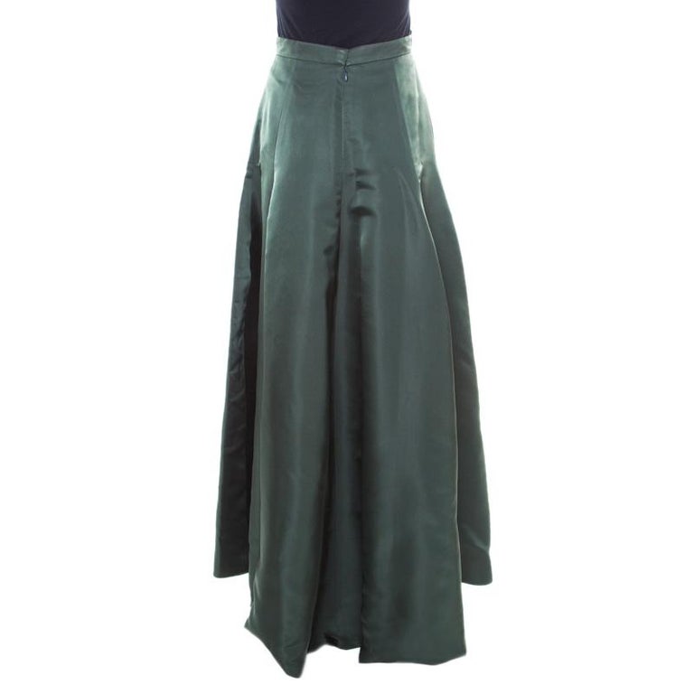 Dior Bottle Green Silk Satin Flared High Waist Maxi Skirt S For Sale at ...