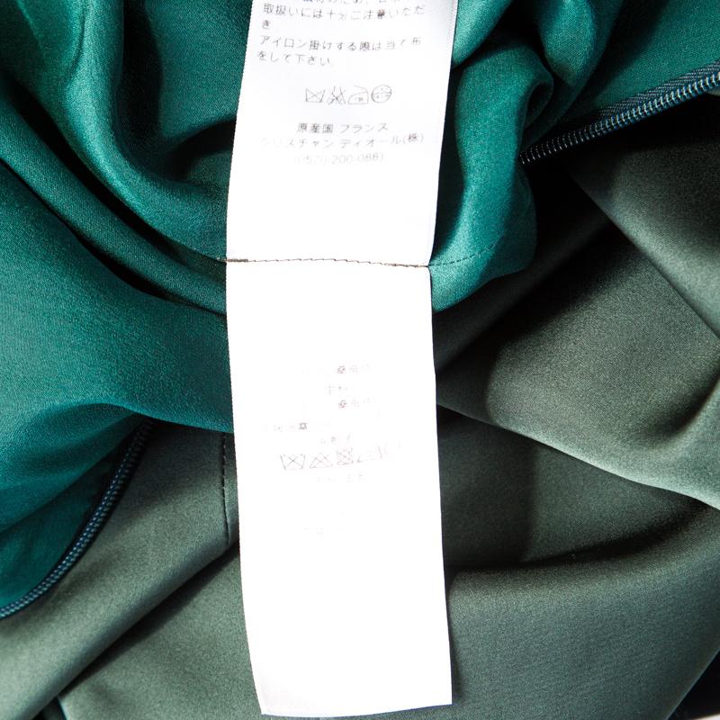 Women's Dior Bottle Green Silk Satin Flared High Waist Maxi Skirt S