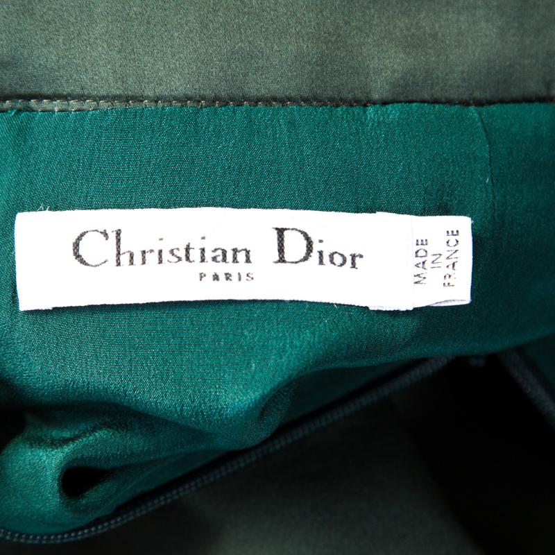 Dior Bottle Green Silk Satin Flared High Waist Maxi Skirt S 2