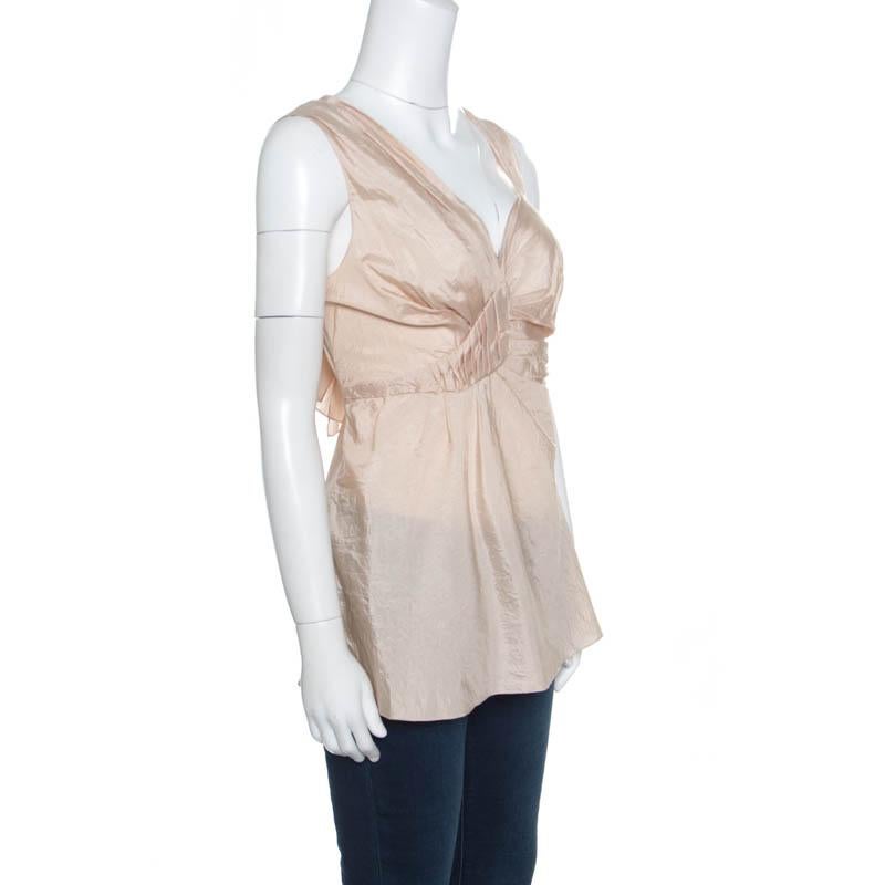 Dior Boutique Beige Draped Silk Sleeveless Top S In Good Condition In Dubai, Al Qouz 2