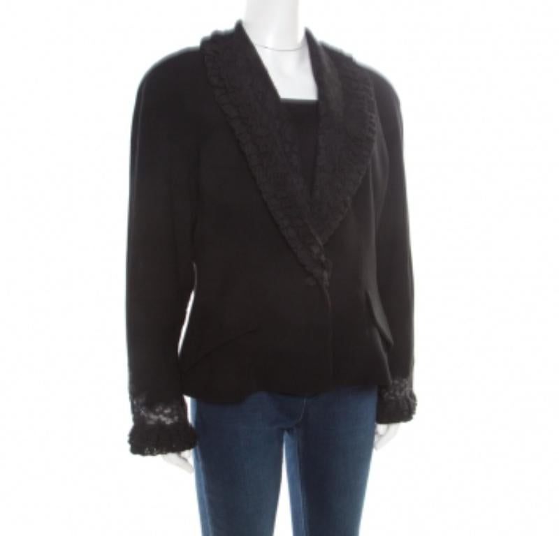 Dior Boutique Dior Veste noire à col et manches en dentelle à volants XL Pour femmes en vente
