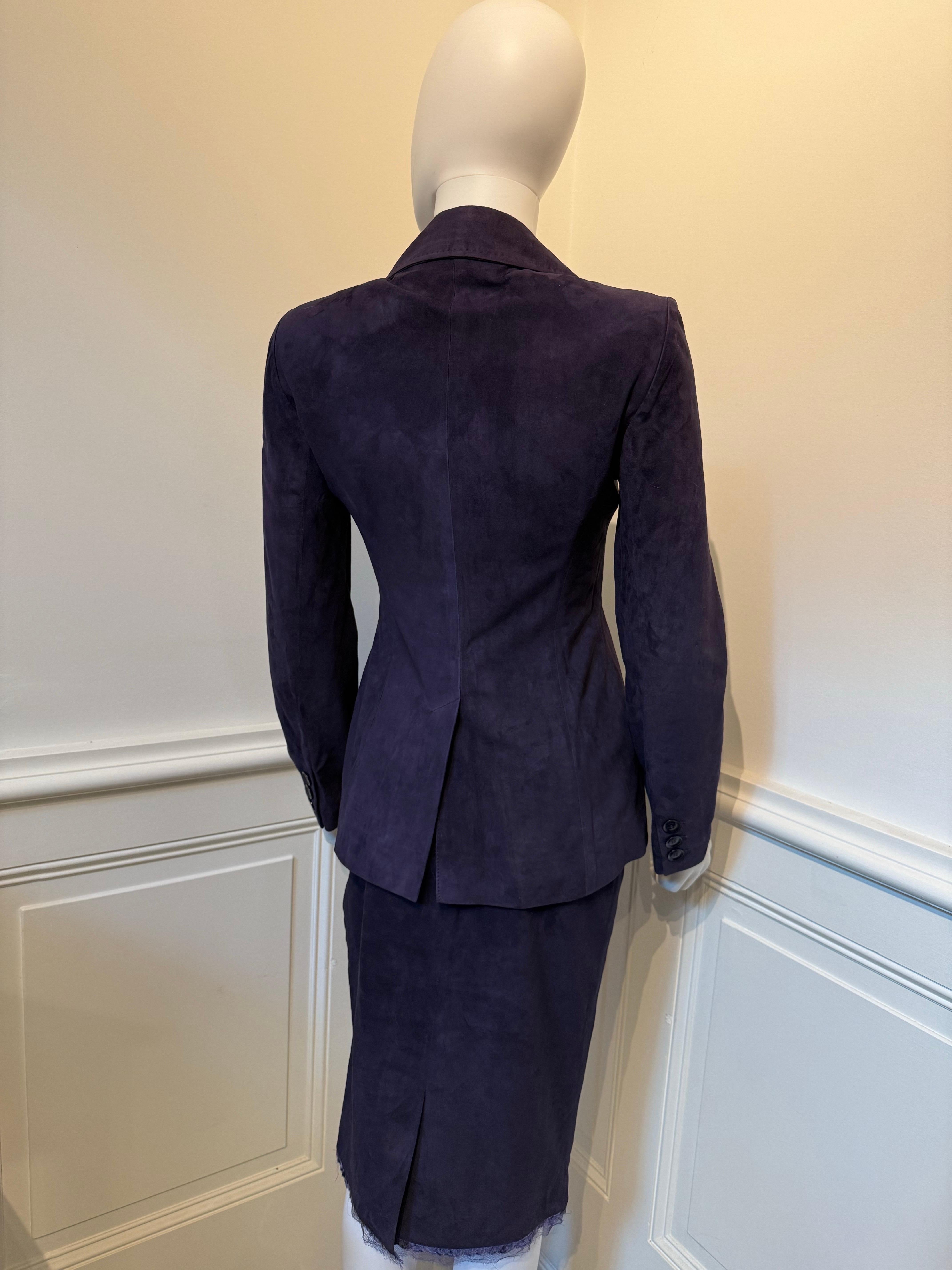 Dior Boutique by John Galliano circa 2005 iconic signature cut suede suit en vente 5