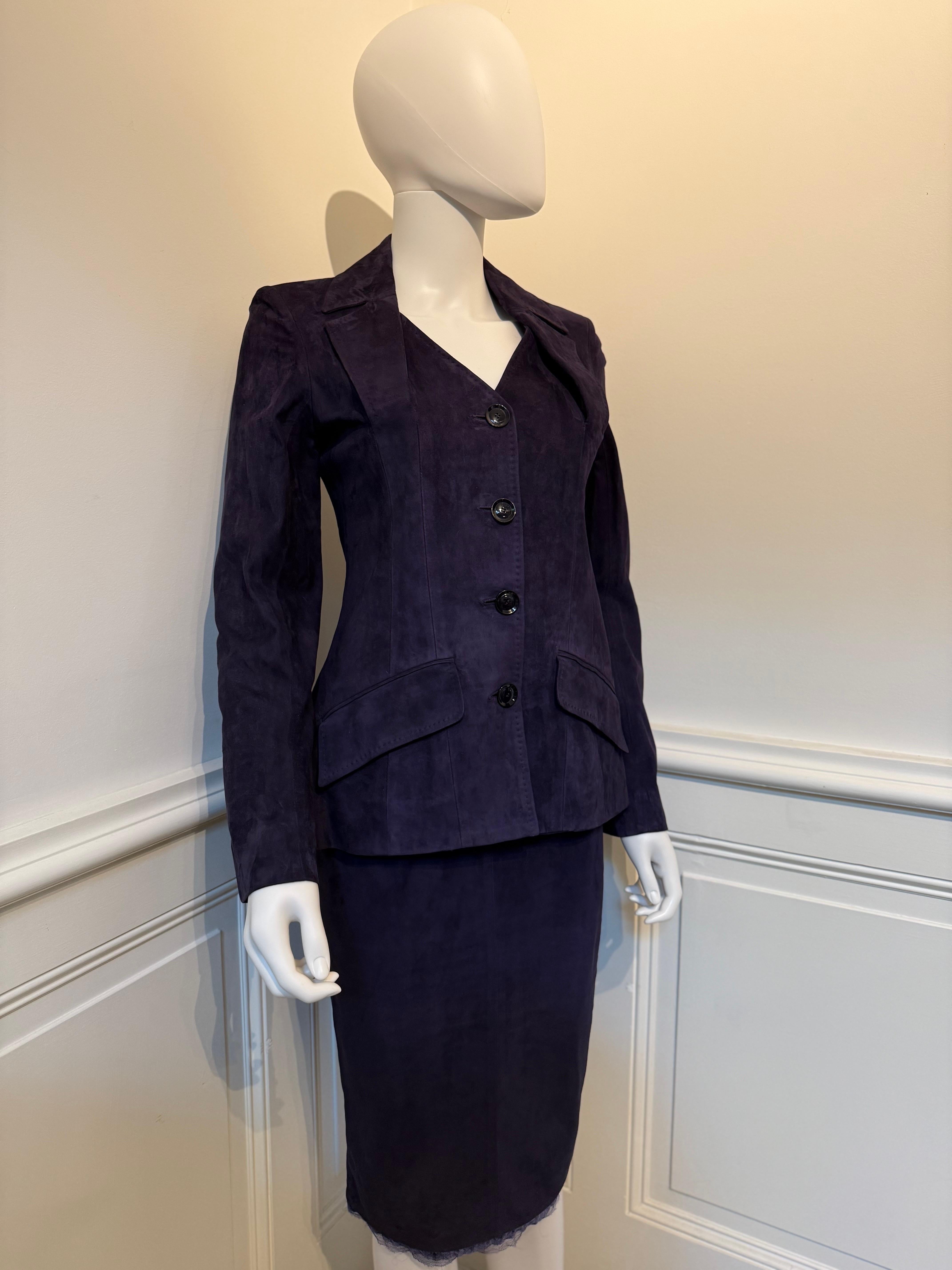 Noir Dior Boutique by John Galliano circa 2005 iconic signature cut suede suit en vente