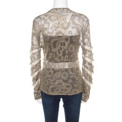 Dior Boutique Lace Olive Green Perforated Knit Lace Insert Buttoned Cardigan L