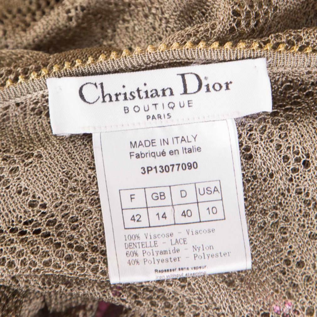Dior Boutique Lace Olive Green Perforated Knit Lace Insert Buttoned Cardigan L In Good Condition In Dubai, Al Qouz 2