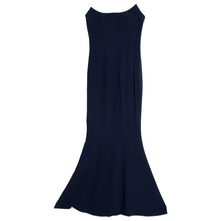 Dior Boutique Navy Blue Crepe Strapless Gown S