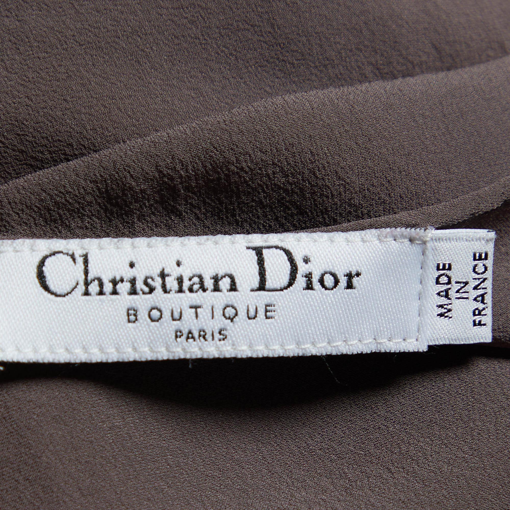 Dior Boutique Vintage Taupe Floral Devore Robe drapée en velours L Pour femmes en vente