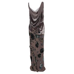 Dior Boutique Vintage Taupe Floral Devore Robe drapée en velours L