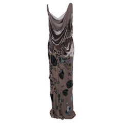 Dior Boutique Vintage Taupe Floral Devore Samt Drapiertes Kleid L