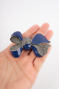 Dior Bow Brooch with Blue and Rhinestones, 2000s