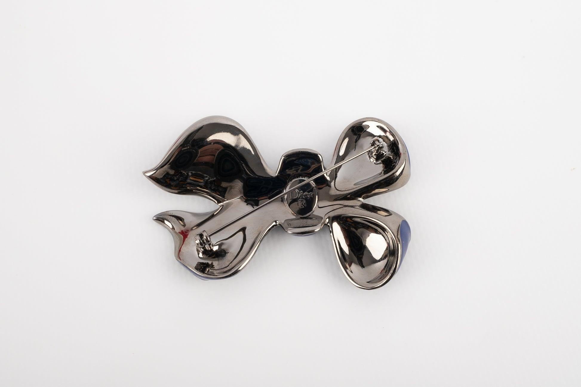 Women's Dior Bow Brooch with Blue and Rhinestones, 2000s For Sale