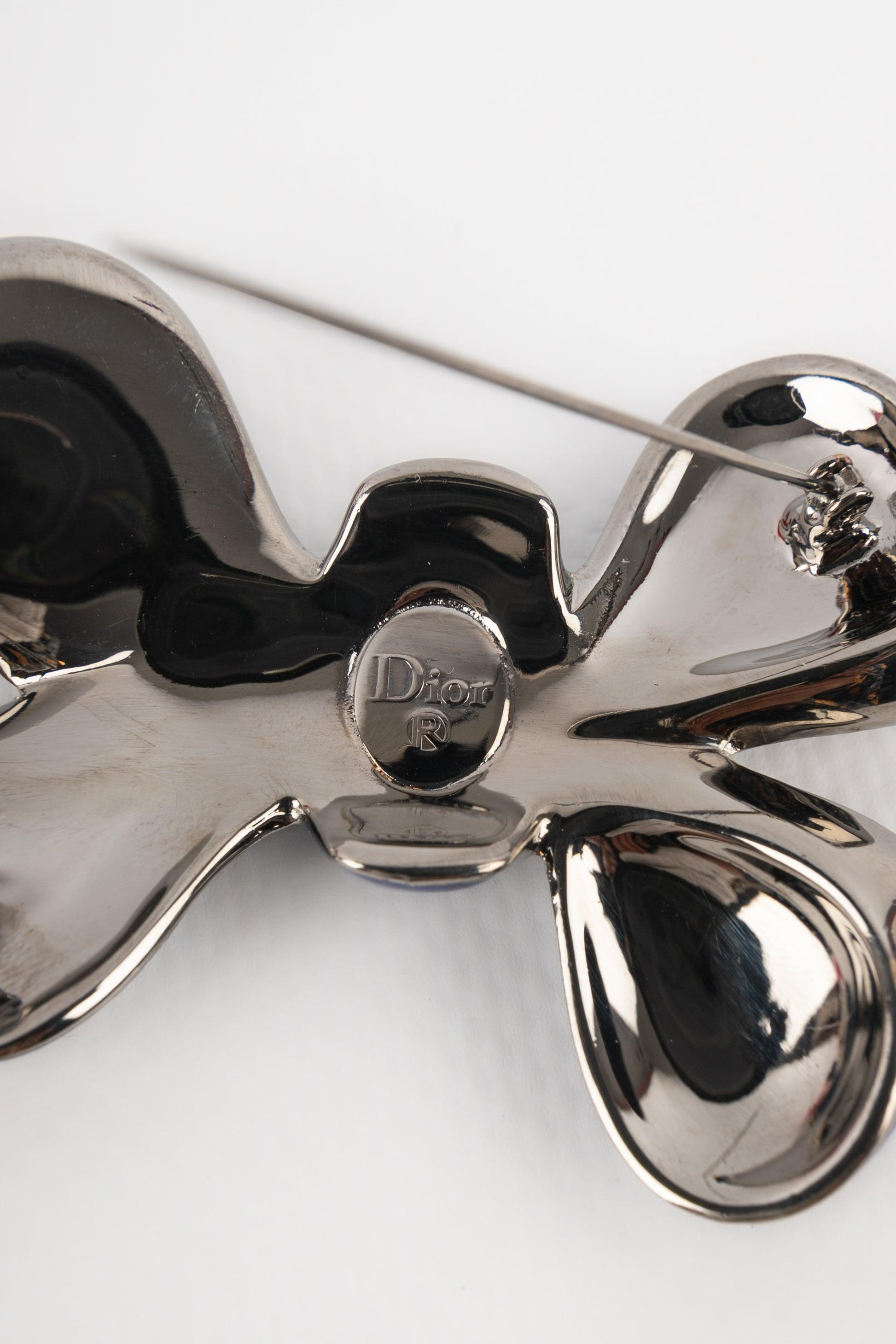 Dior Bow Brooch with Blue and Rhinestones, 2000s For Sale 2