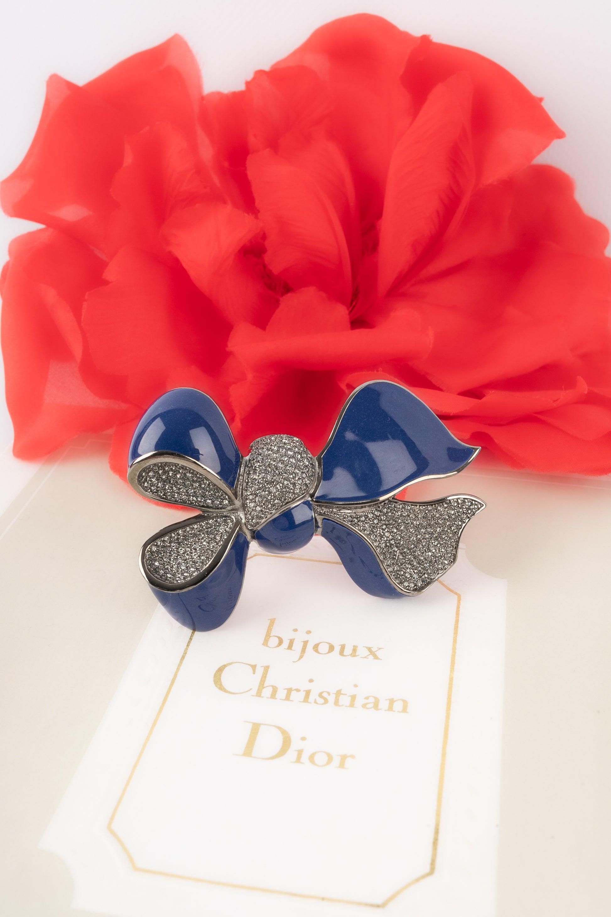 Dior Bow Brooch with Blue and Rhinestones, 2000s For Sale 3
