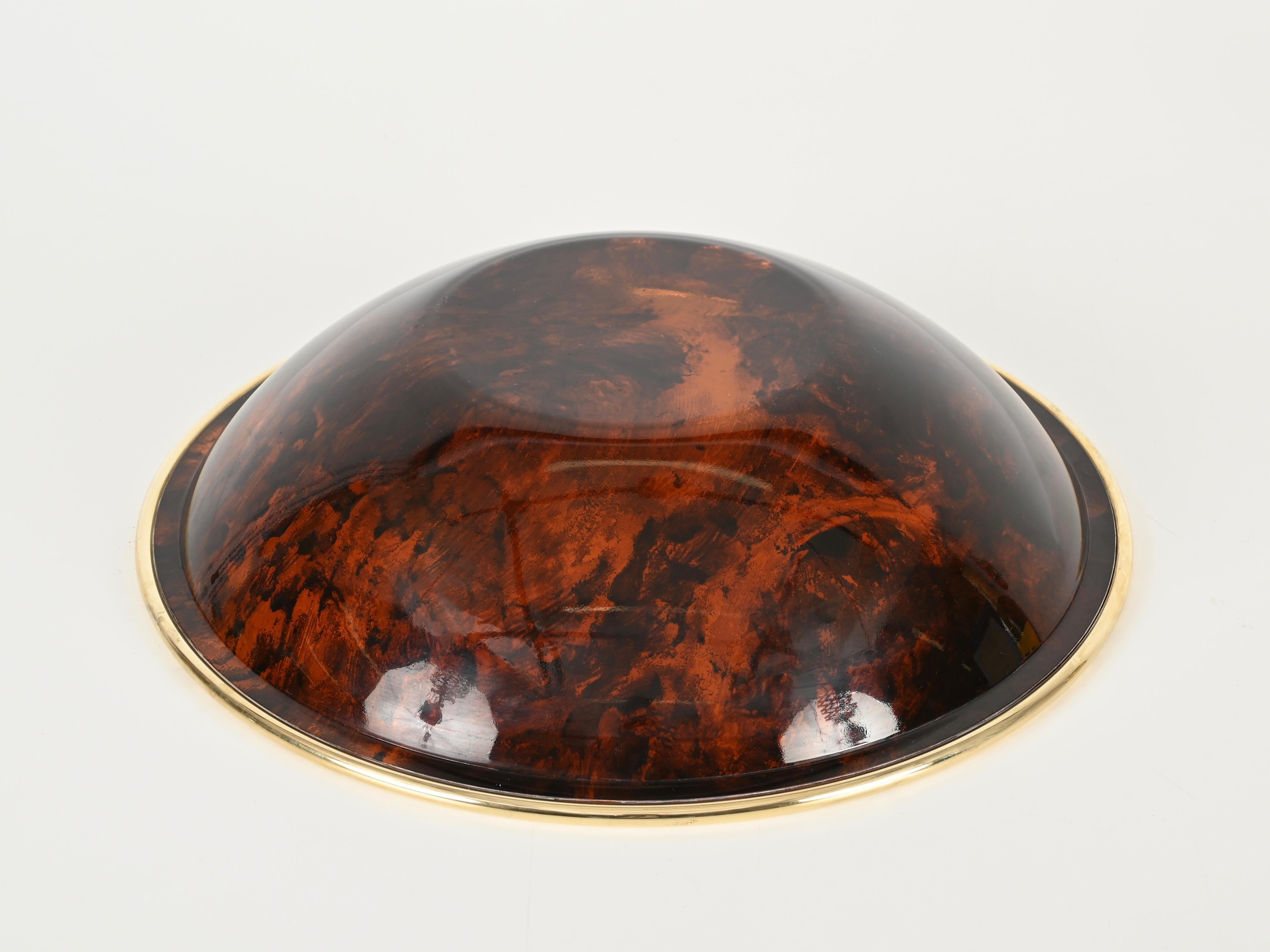 Dior Bowl or Magazine Rack in Tortoiseshell Lucite and Brass, Italy 1970s For Sale 5