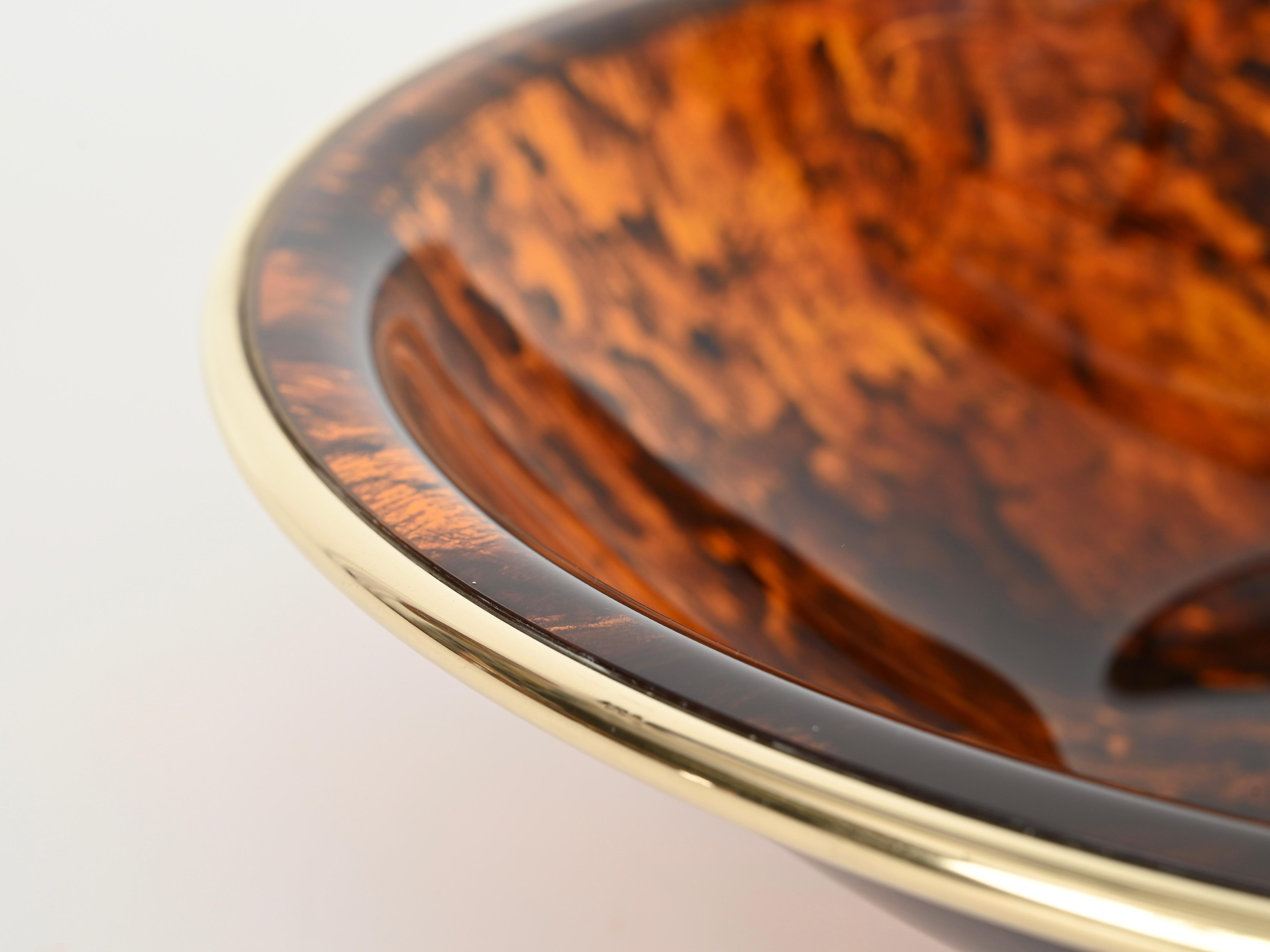 20th Century Dior Bowl or Magazine Rack in Tortoiseshell Lucite and Brass, Italy 1970s For Sale