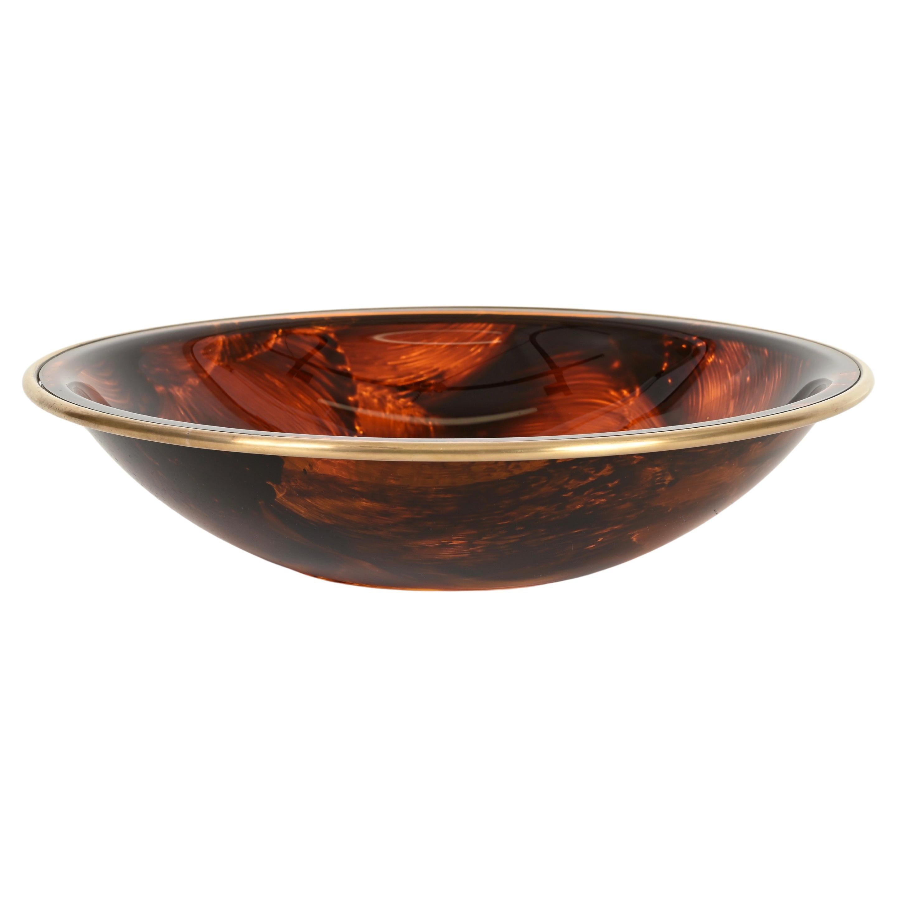 Dior Bowl or Magazine Rack in Tortoiseshell Lucite and Brass, Italy 1970s