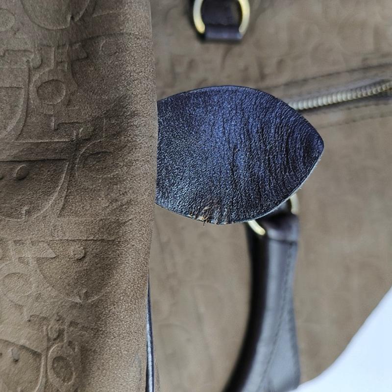 Dior Bowling Bag Brown Suede Monogram Black Handles 30cm en vente 5