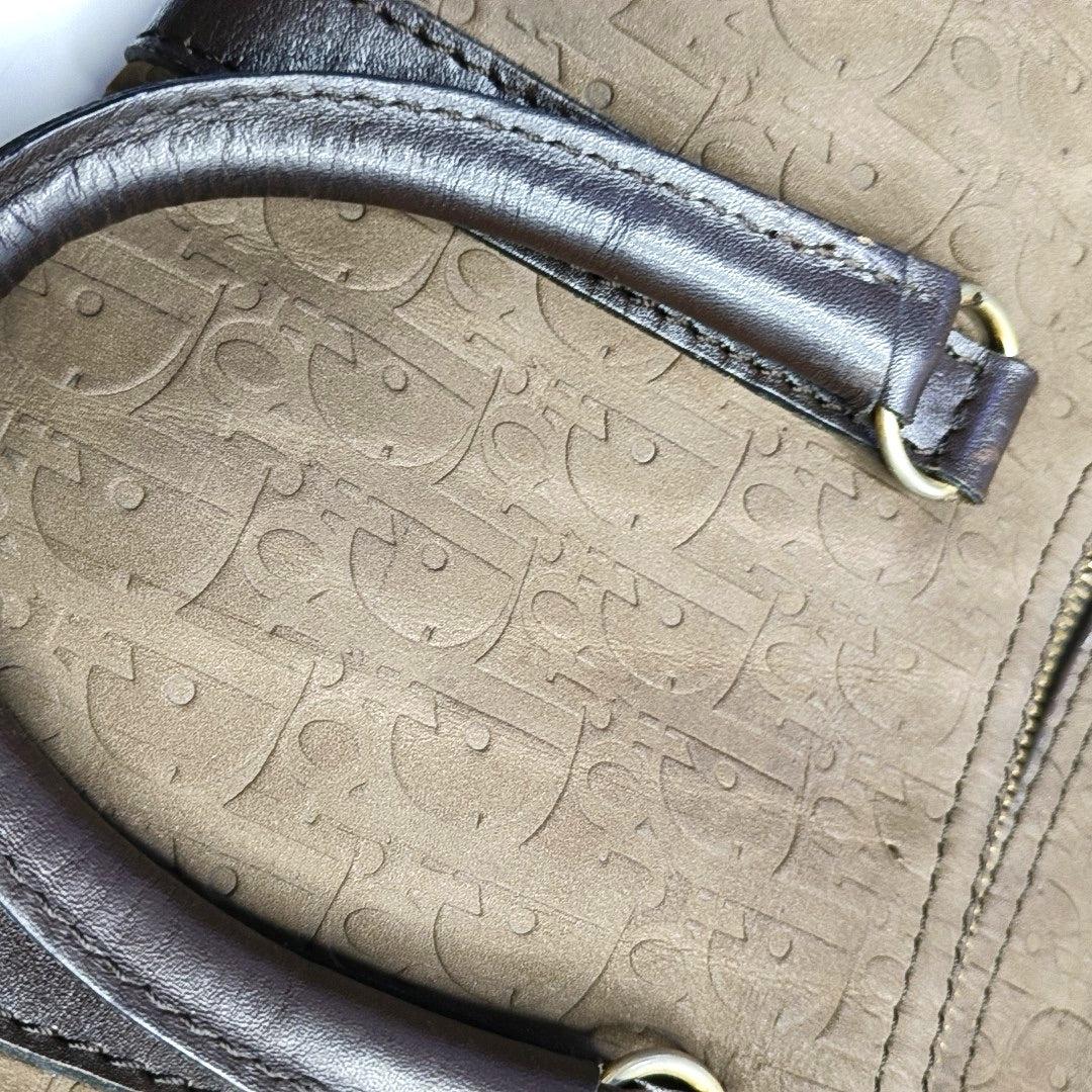 Dior Bowling Bag Brown Suede Monogram Black Handles 30cm en vente 8